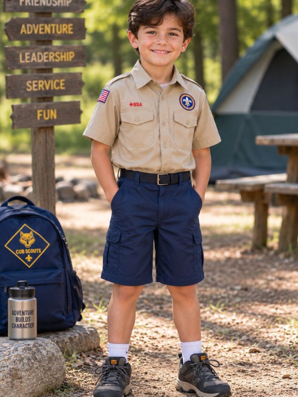 Cub Scout Uniform Shorts boys size 6/7  Navy Blue Classic Preppy Outdoor